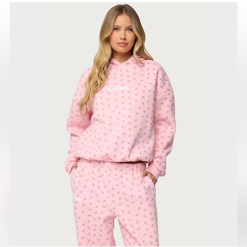 Edikted Pink Flower Power Matching Sweat SET Size Large Like New Condition